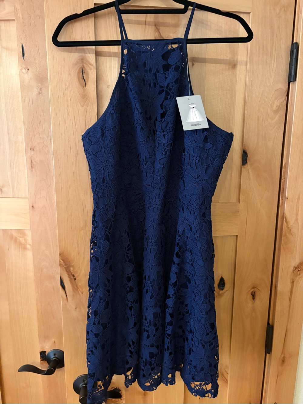 Marigold Navy Blue Lace Mini Dress